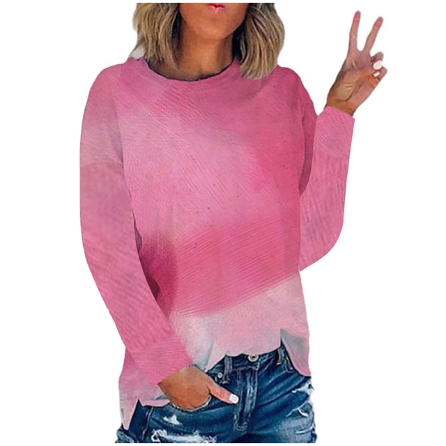 RKSTN Chemises à Manches Longues pour Femmes Mode Chandail à Col Rond Imprimé Teinture sur Nœuds Décontracté Sortie Blouses Amples Hauts