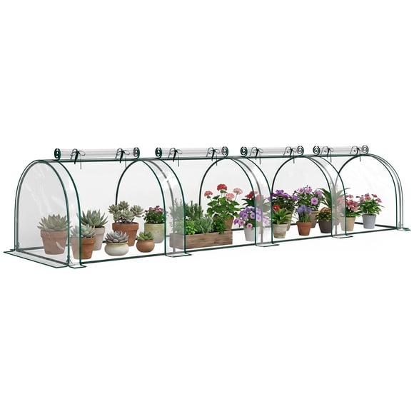 Outsunny Portable Tunneled Greenhouse with 4 Zippered Doors, PVC Cover