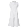 thumbnail image 2 of Robe Gâteau Décontractée à Col Uni à Manches Courtes, Jupe Évasée Plissée, Été, Décontractée, Ample, Taille Élastique, 2 of 5