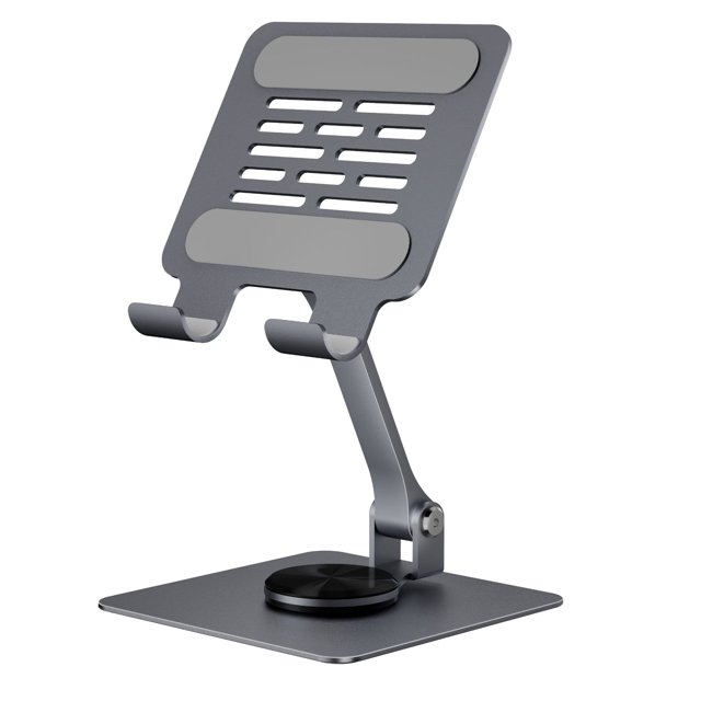 Graflsoa Support de Tablette en Aluminium Rotatif à 360°, avec Angle Ajustable, Design Pliable pour iPad, Utilisation au Bureau, Argent/gris, Compact et Portable