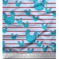 thumbnail image 1 of Soimoi Blue Rayon Fabric Cock & Stripe Print Fabric by the Yard 56 Inch Wide, 1 of 5