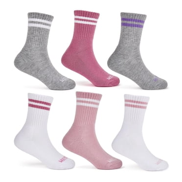 Fruit of the Loom Girls Mid Crew Socks 6-Pack, Cushioned, Moisture Wicking, Everyday Comfort, Assorted Colors