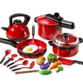 thumbnail image 2 of Play Kitchen Pretend Toy, Realistic Safe Dishes Utensils, Cookware Educational, For Toddlers, Child Play Set, Cutting Food Play, Imaginative Toy Hzhnb | Plastic, Red, 2 of 6