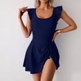 thumbnail image 2 of Womens One Piece Swimdress Cute Ruffle Tummy Control Skirt Swimsuit Drawstring Split Hem Swim Dresses, 2 of 6