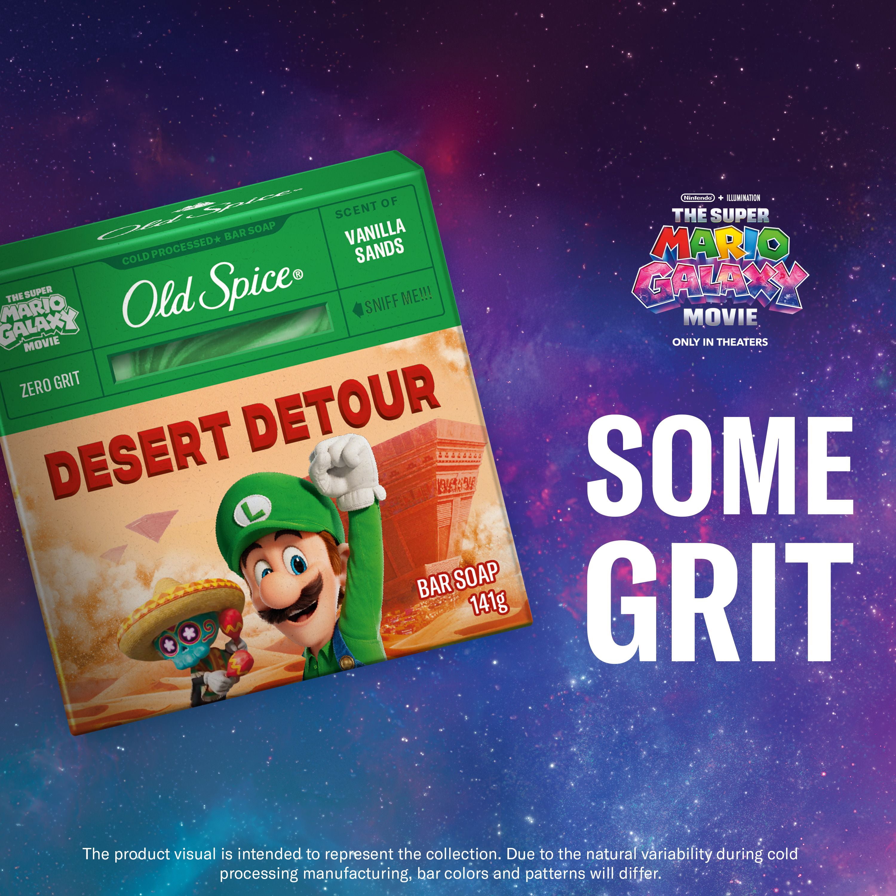 Pain de savon Old Spice saponifié à froid pour hommes, Détour du désert, parfum de vanille des sables, Old Spice x The Super Mario Galaxy Movie, aucun granule, 141 g