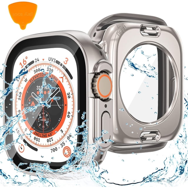 XiHAMA 2 in 1 Waterproof Case Compatible with Apple Watch Screen Protector 44mm SE 2nd Gen Series 6 5 4, 360 Protective Glass Face Cover Hard PC Bumper + Back Frame for Watch Accessories