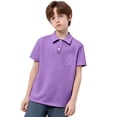 thumbnail image 4 of Luvoko Little Boys Uniform Pique Polo Shirt,Solid Color Print Uniform Performance for Little Boys Tops Short Sleeve with Collar, Front Button Closure(Purple,7-8 Years), 4 of 4