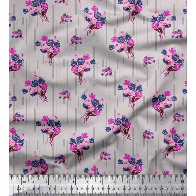 Soimoi Poly Georgette Fabric Flower Artistic Printed Fabric 1 Yard 42 Inch Wide