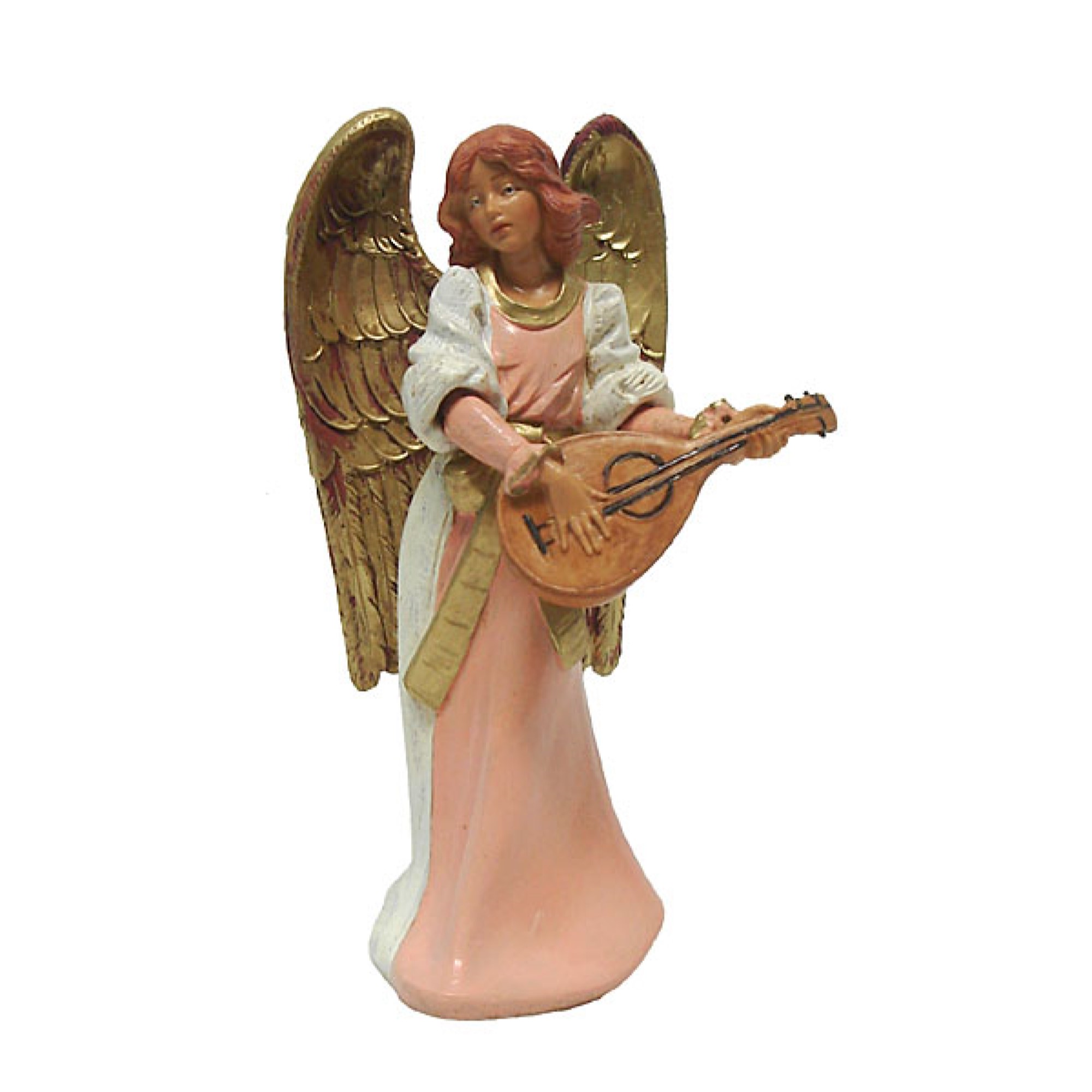 Roman Figurine de Noël Ange Eva Rose et Or 6 Pouces avec Mandoline