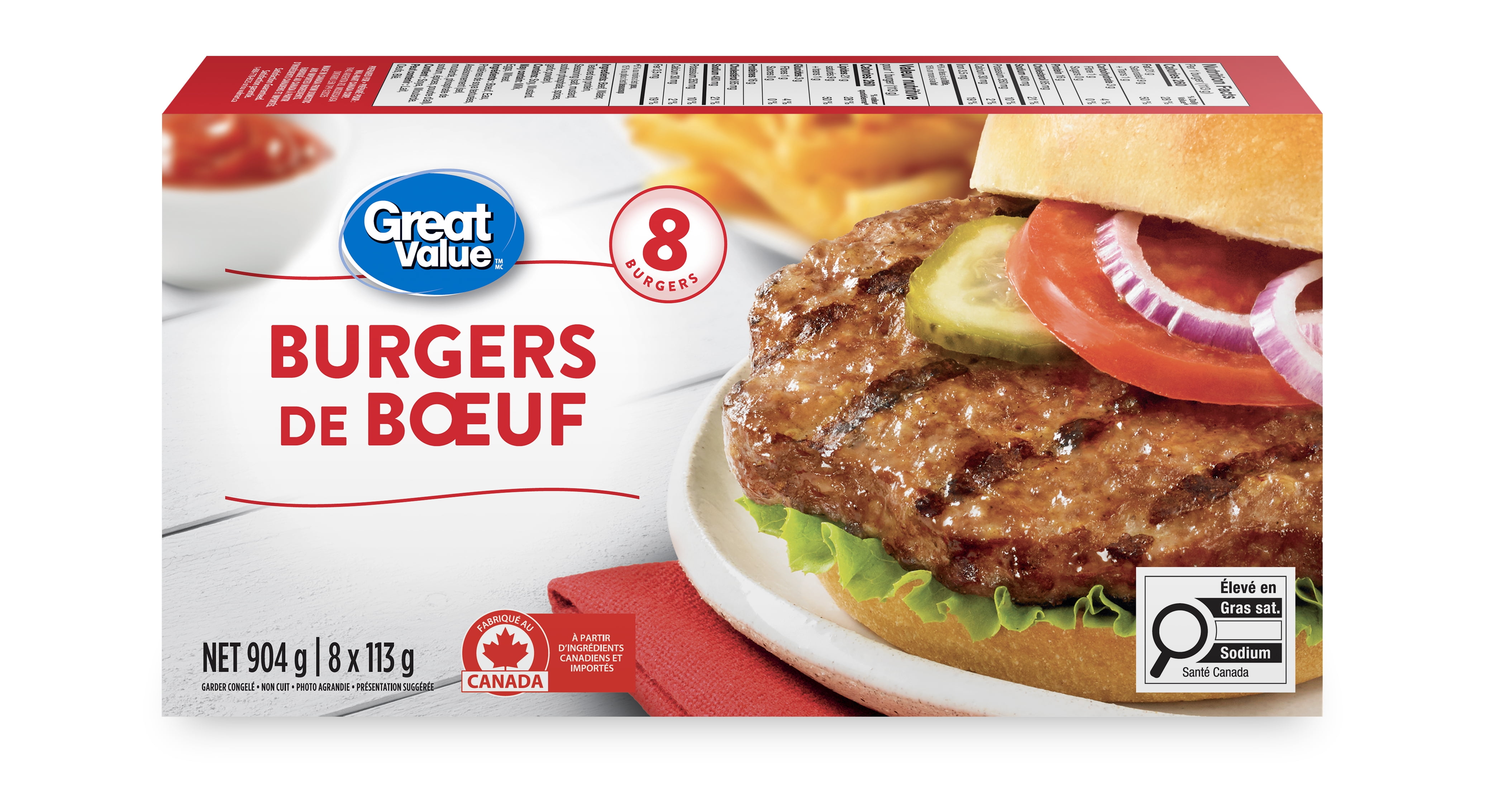 Great Value Burgers de Bœuf Surgelés 904g