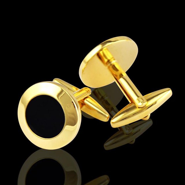 Gold black Mens Stainless Steel Circles Cufflinks for Shirt with Box - Hand Crafted Perfect Gift