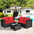 thumbnail image 2 of Costway 4PCS Outdoor Patio Rattan Furniture Set Cushioned Loveseat Storage Table Red, 2 of 10