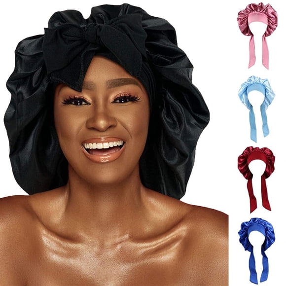 PLGEBR Bonnet en Soie - Bonnet en Satin, Bonnet pour Cheveux pour Dormir Chapeau de Nuit avec Bande à Nouer - Bonnet avec Foulard pour Femmes Cheveux Naturels