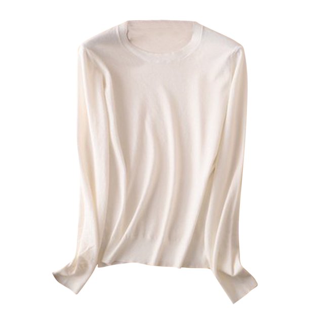 AherBiu T-Shirts à Manches Longues pour Femmes, Couche de Base, T-Shirt, Couleur Unie, Col Ras du Cou, Blouse Confortable