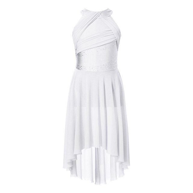 MSemis Jupe Justaucorps Sans Manches en Strass Brillant pour Filles Moderne Contemporain Blanc 12