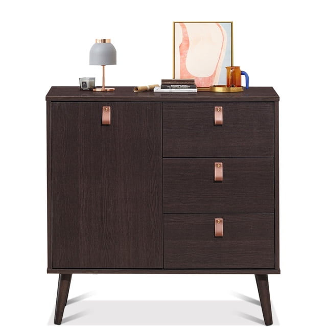 Patiojoy Armoire de Rangement à 3 Tiroirs Table Console d'Entrée avec Portes et Pieds en Bois Massif