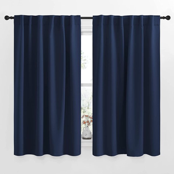 NICETOWN Blackout Curtains Window Drapes - (Navy Bluecolor) 52 inches W by 54 inches L, Set of 2, Blackout Curtain Panels for Boy's Nursery