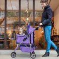 thumbnail image 2 of FDW 3-Wheel Folding Pet Stroller Travel Carrier for Cats & Dogs, Model T13, Purple, 2 of 7
