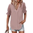 thumbnail image 4 of RXIRUCGD T-Shirts à Col en V pour Femmes Femmes Mode Décontractée Uni Ample T-shirt à Manches Courtes Haut Blouse Chandail Hauts d'Été pour Femmes, 4 of 9