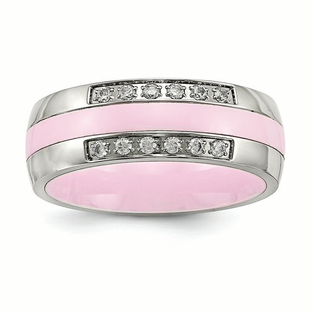 Bague CZ en Céramique Rose Polie en Acier Inoxydable de 7 Dimensions