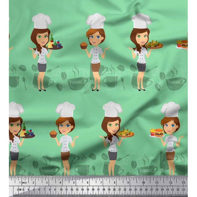 Soimoi Poly Georgette Fabric Cook Girl Printed Craft Fabric by the Yard 42 Inch Wide