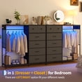 thumbnail image 3 of Reversible Wood Top 6-Drawer Dresser, Storage Tower with Hanging Rack, LED Lighting & Charging Station, Sturdy Chest Organizer for Bedroom & Closet, Deco White Black Brown, 3 of 7