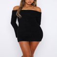 thumbnail image 2 of Women Long Sleeve Bodycon Dress Solid Color Off-Shoulder Party Dress, 2 of 7