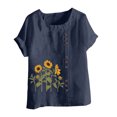 thumbnail image 4 of Pisexur Hauts d'Été Oversize pour Femmes Grande Taille Décontractés Mode Col Rond Manches Courtes Blouse Tournesol Chic Ample Chemise Hauts, 4 of 5