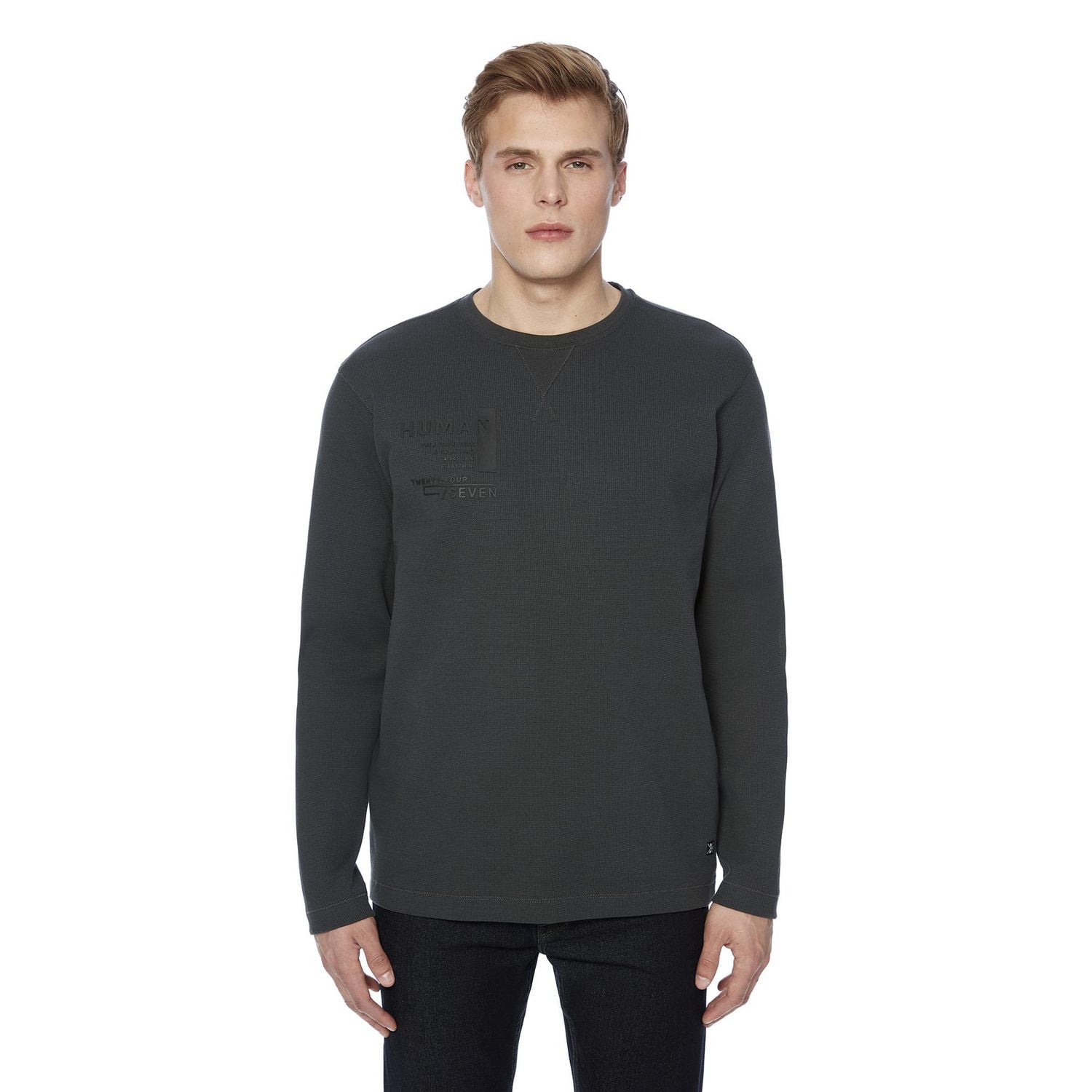 Dark Black Men's Long Sleeve Crew Neck