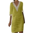 thumbnail image 2 of Weiqiqre Robes pour Femmes 2024 Mode Femmes Été Décontracté Col en V Couleur Unie Manches Courtes Robe Rabais, 2 of 5