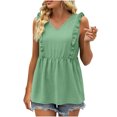 thumbnail image 1 of Timegard Tank Tops for Women Ruffle Sleeveless V Neck Tunic Tops Casual Summer Fashion Solid Color, 1 of 7
