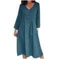 thumbnail image 2 of Gspmoly Robes d'Été pour Femmes, Mode Femmes Robe à Col en V Uni à Manches Longues Boutonnée Décontractée Longueur Genou Robes Formelles pour Femmes Économies, 2 of 6