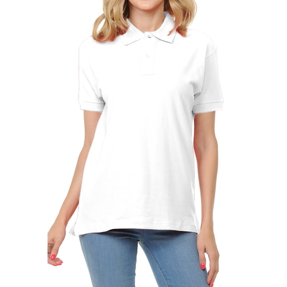 Basico (White) Polo Collared Shirts For Women 100% Cotton Short Sleeve Golf Polo Shirts For Women and Juniors