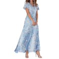 thumbnail image 1 of WTXUE Robes d'Été pour Femmes 2024, Robe d'Été Décontractée à la Mode pour Femmes à Fleurs, Col en V, Manches Courtes, Longue, Col en V, Manches Courtes, Patte, Robe de Loisirs, Blanc, 1 of 4