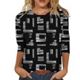 thumbnail image 1 of 2025 Femmes Décontracté Imprimé O Manches Courtes Vestes de Sarrau Col Manches Trois Quarts Femmes Col Roulé Manches Longues Hauts T-Shirt, 1 of 5
