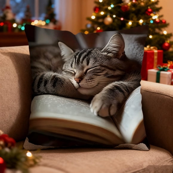 Cute Sleeping Cats And Book Pillowcase Short Pile Living Room Sofa Pillowcase Soft Cushion Cover