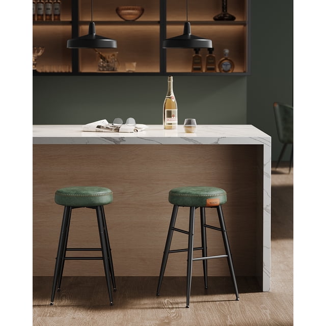 VASAGLE Echo Collection Bar Stools Set of 2, Kitchen Counter Stools,Synthetic Leather with Stitching, Home Bar Dining Room, Easy Assembly, Forest Green