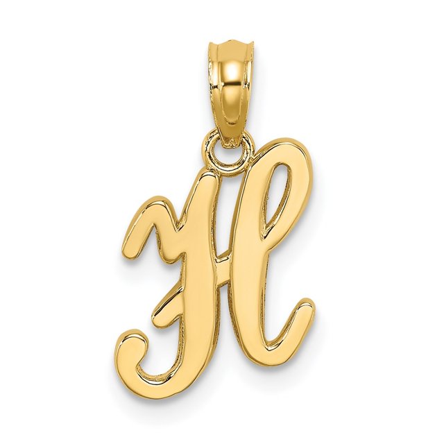 Diamond2Deal 14K Yellow Gold Script Letter H Initial Pendant for Women (L- 0.7inch, W- 0.41inch)
