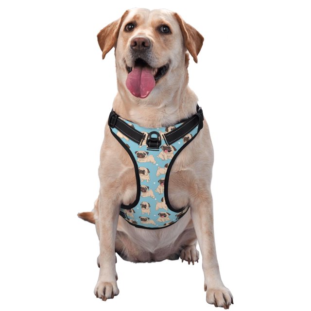 Cauagu Funny Cartoon Pugs Pattern Reflective Dog Harness, No-Pull Adjustable Dog Vest Pet Walking Vest No-Choke Pet Vest for Small, Medium & Large Dogs -Small