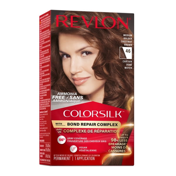 REVLON ColorSilk™ BOND REPAIR Permanent Hair Colour, 100% Gray Coverage, Ammonia Free Dye, Vegan Keratin, Golden Chesnut Brown 1PK