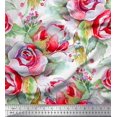 thumbnail image 1 of Soimoi Tissu en Coton Canard Imprimé Feuilles & Roses par Yard 42 Pouces de Large, 1 of 3