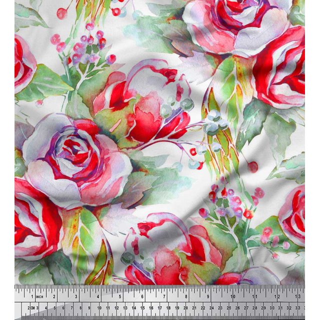 Soimoi Tissu en Coton Canard Imprimé Feuilles & Roses par Yard 42 Pouces de Large