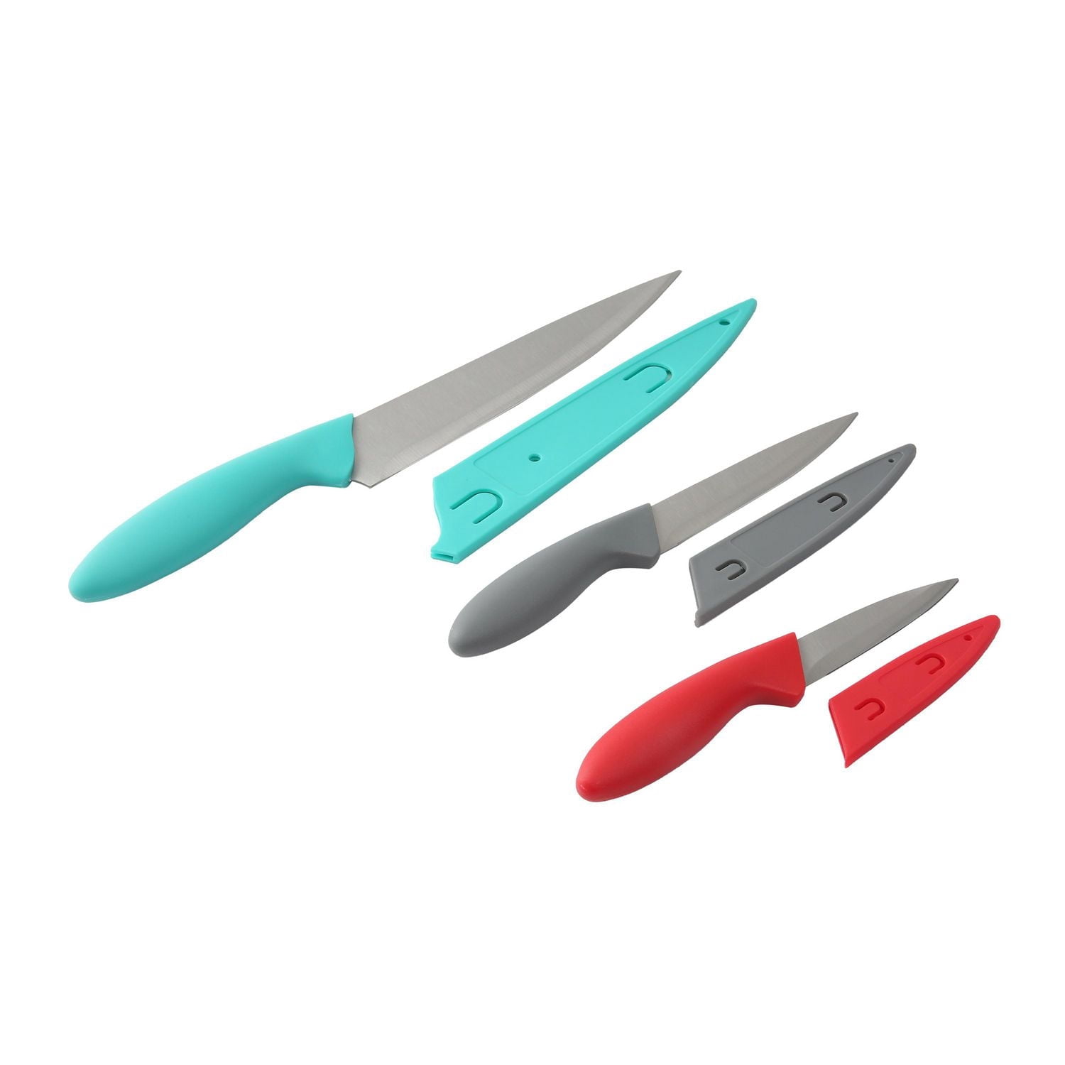 Mainstays 3 Piece Stainless Steel Color Knife Set with Soft Grip Handles