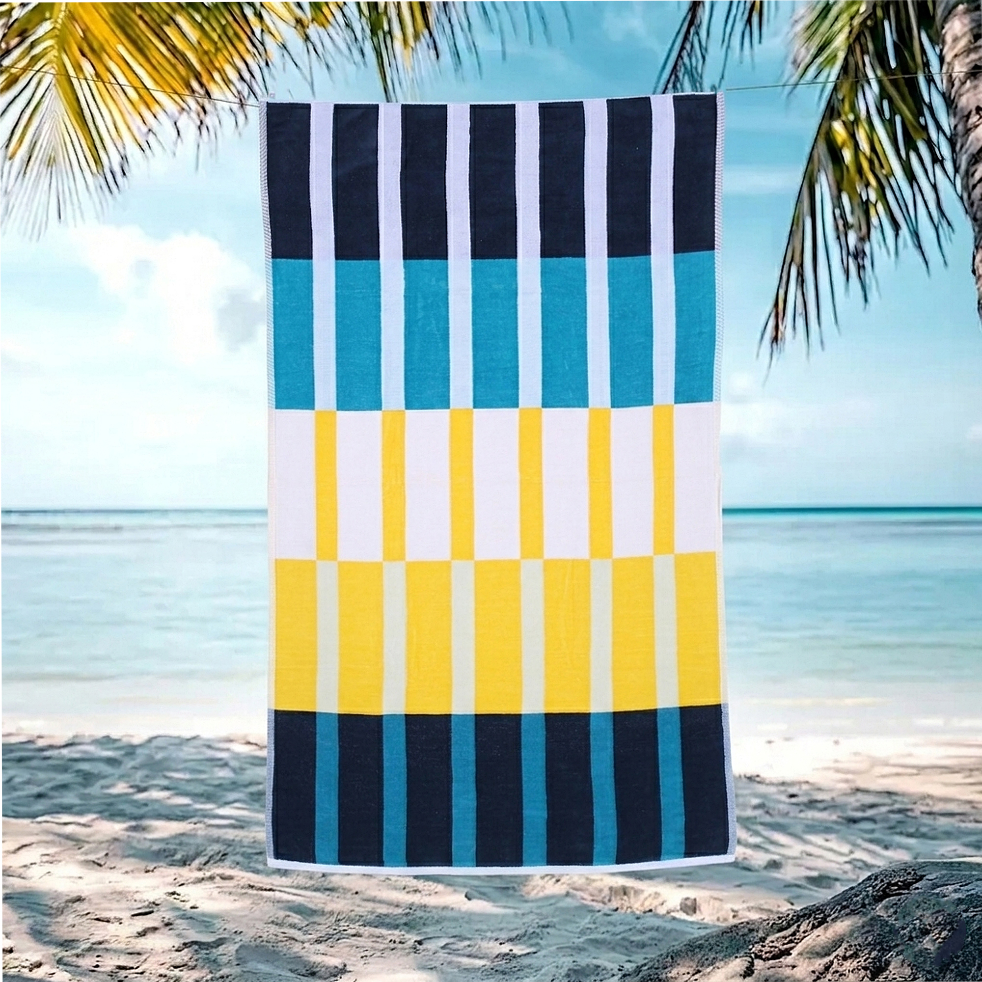 Hometrends Cotton Beach Towel, Multi Stripe Blue, 1 Piece, 40" x 70"