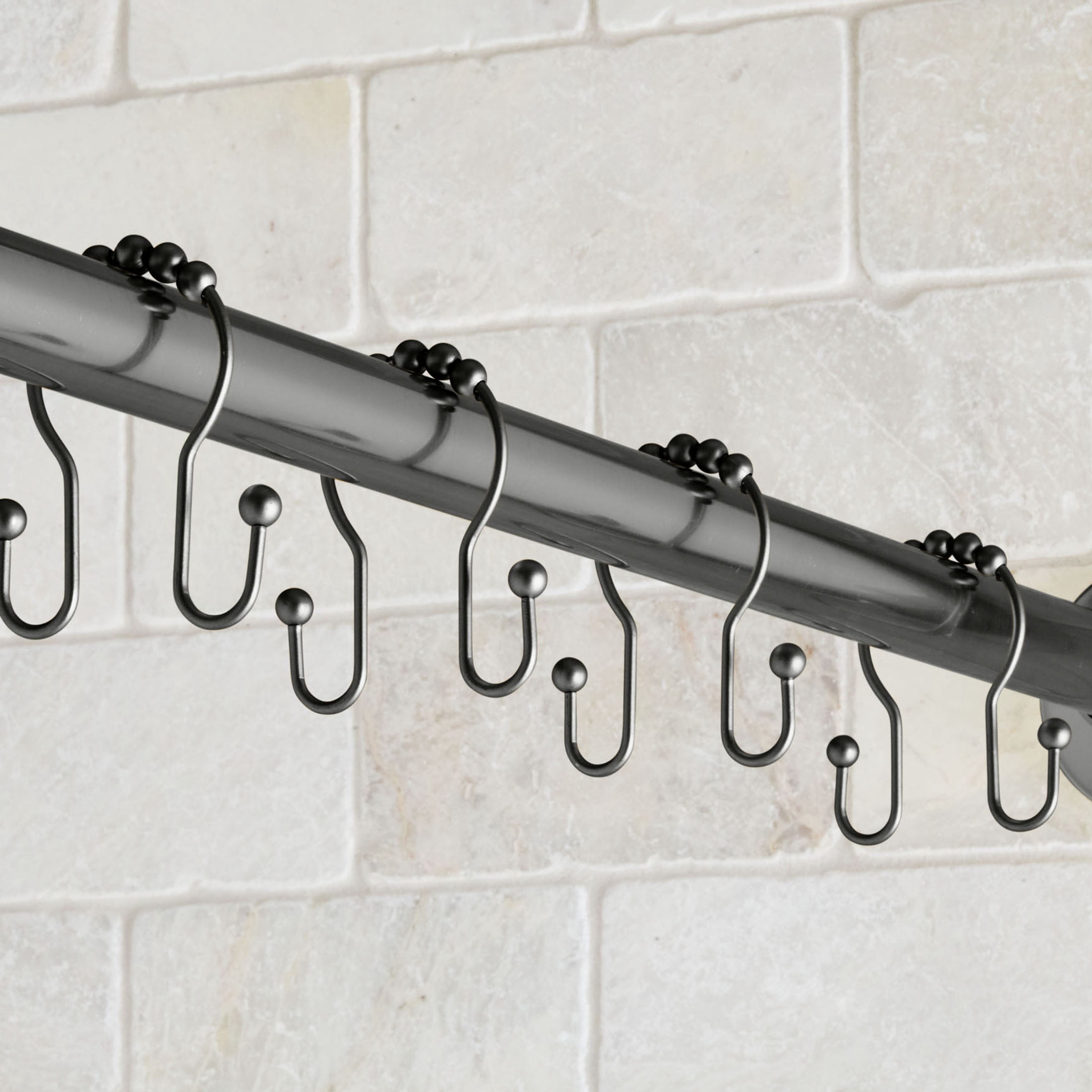 Better Homes & Gardens Rustproof Double Easy Glide Shower Hooks, Stainless Steel, Matte Black, Set of 12