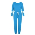 thumbnail image 1 of Moxiu Women's Spring Color Block Sweat Set - 2 Piece Long Sleeve Wide Leg Lounge Jogger Outfit Light Blue,XXL, 1 of 6