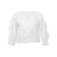 thumbnail image 1 of AMERTEER Summer Women Button-down Ruffle Shirt V-neck Long Sleeve Blouse, 1 of 7