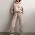 thumbnail image 1 of PVCS Women Casual Solid Color Two Piece Long Pants Hooded Pullover Long Sleeve Sweatshirts Sets, 1 of 8