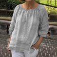 thumbnail image 2 of AherBiu Hauts Grande Taille pour Femmes Manches 3/4 Chemises d'Été en Coton et Lin Décontractées Coupe Ample Col Rond, 2 of 6