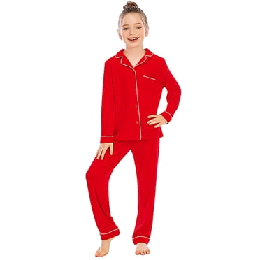 PMVFHDE Pyjama pour Filles Unisexe Ensemble de Pyjama pour Tout-Petits Manches Longues et Pantalon Tissu Confortable Col Boutonné Coupe Ample Tenue d'Intérieur Rouge, 5-6 Ans